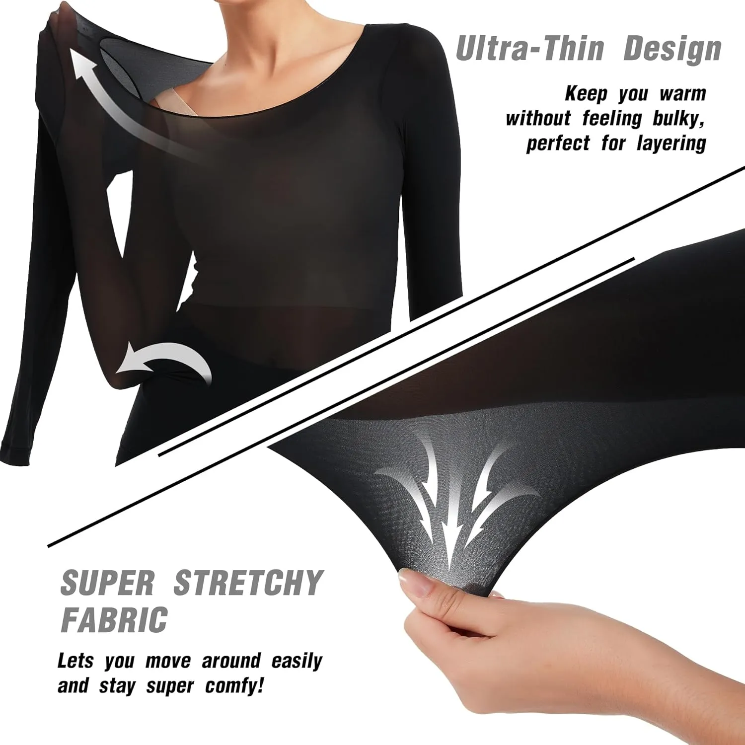 Luxury Women's Thermal Undershirt: Super Stretchy,Ultra Thin Silky Tech Tops for Everyday Comfort and Sports
