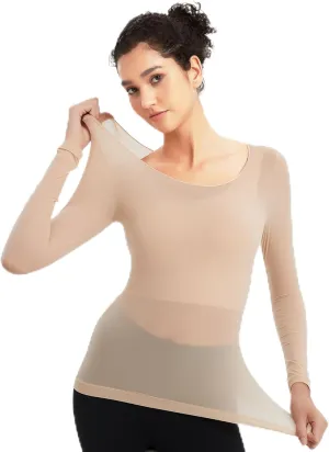 Luxury Women's Thermal Undershirt: Super Stretchy,Ultra Thin Silky Tech Tops for Everyday Comfort and Sports