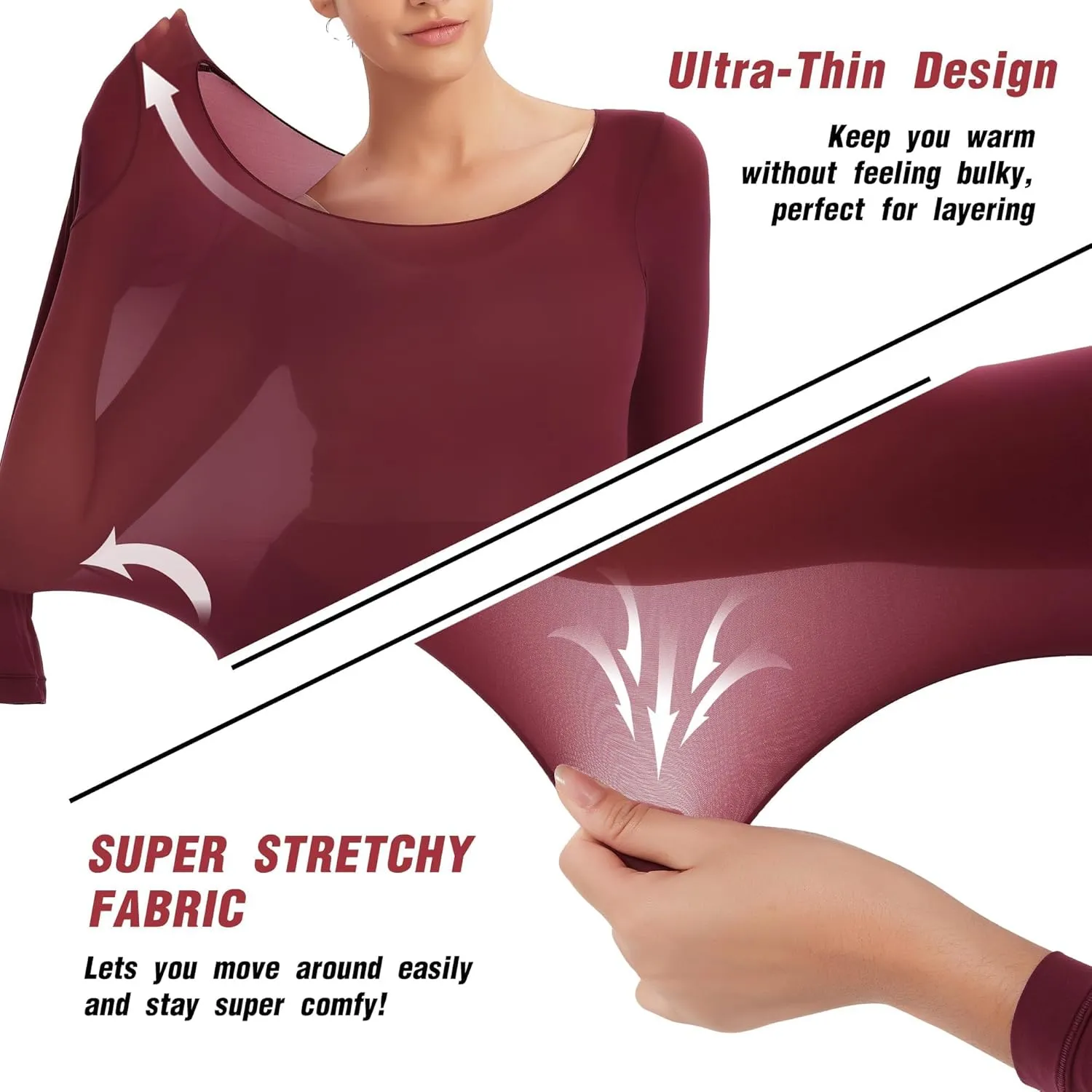 Luxury Women's Thermal Undershirt: Super Stretchy,Ultra Thin Silky Tech Tops for Everyday Comfort and Sports