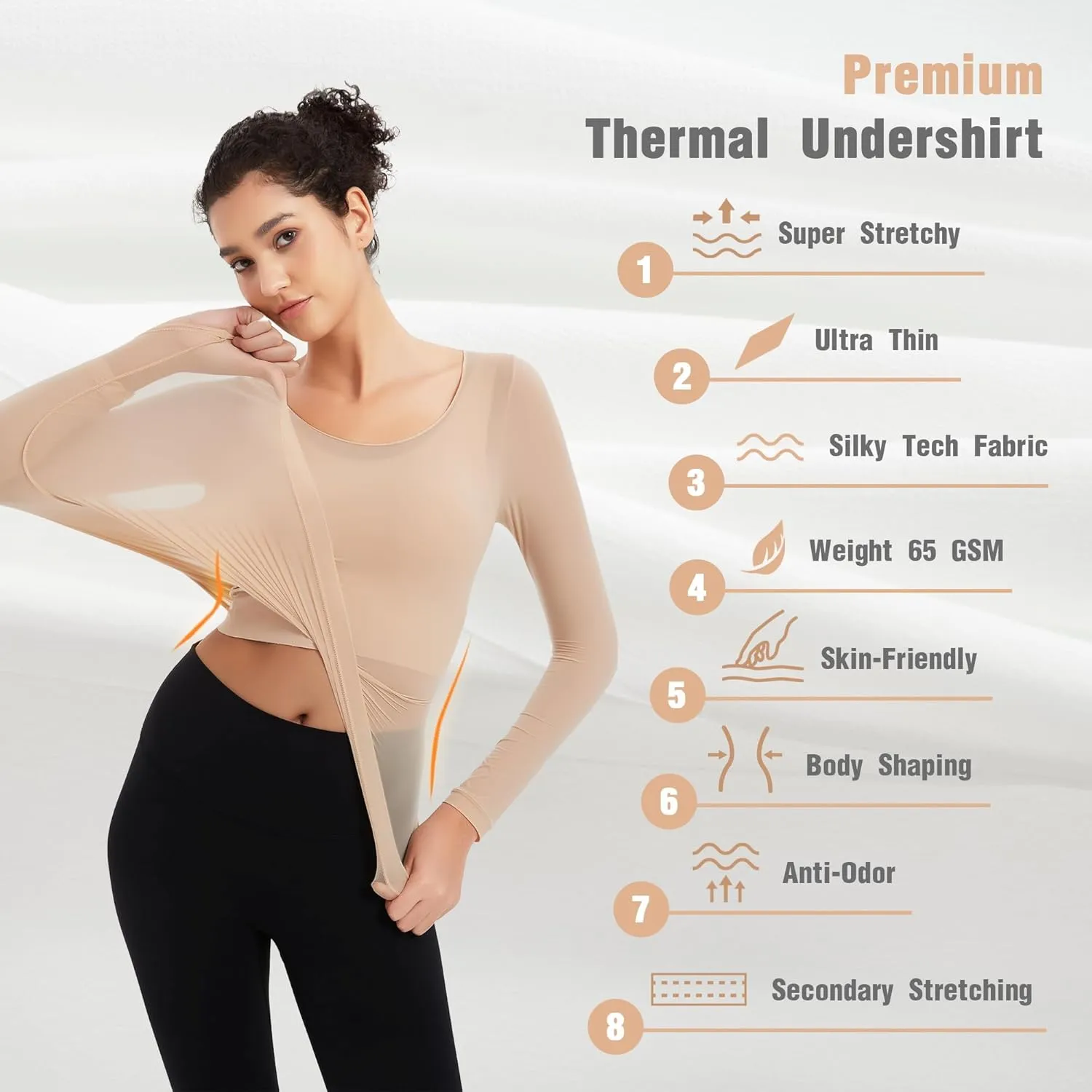 Luxury Women's Thermal Undershirt: Super Stretchy,Ultra Thin Silky Tech Tops for Everyday Comfort and Sports