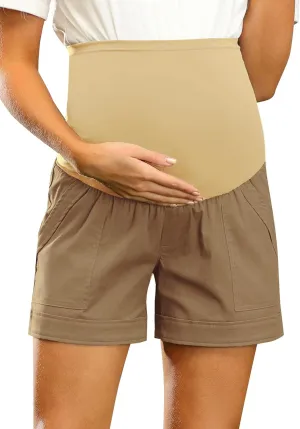 Maacie Maternity Shorts Linen Cotton Comfy Shorts with Pockets Over Belly
