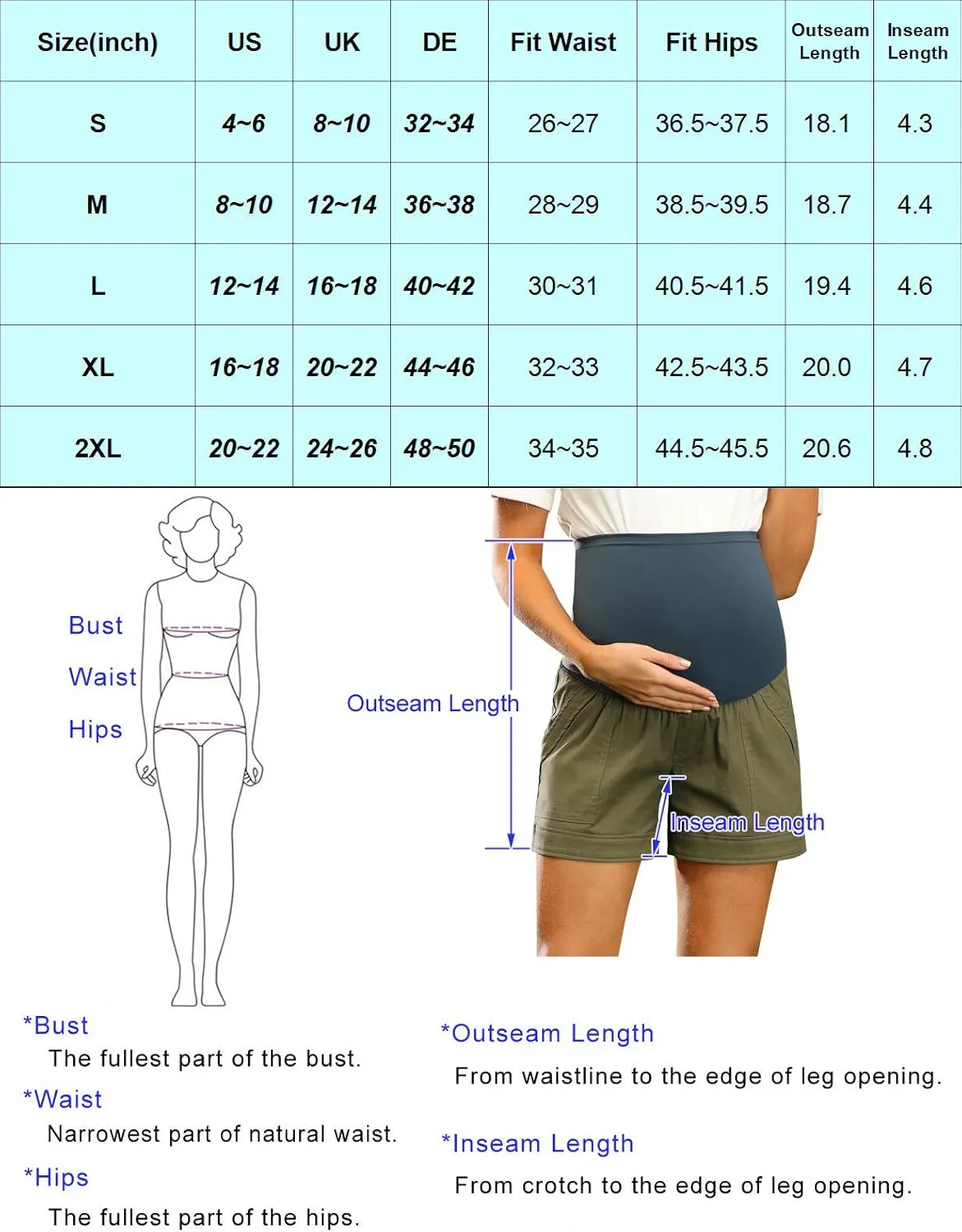 Maacie Maternity Shorts Linen Cotton Comfy Shorts with Pockets Over Belly