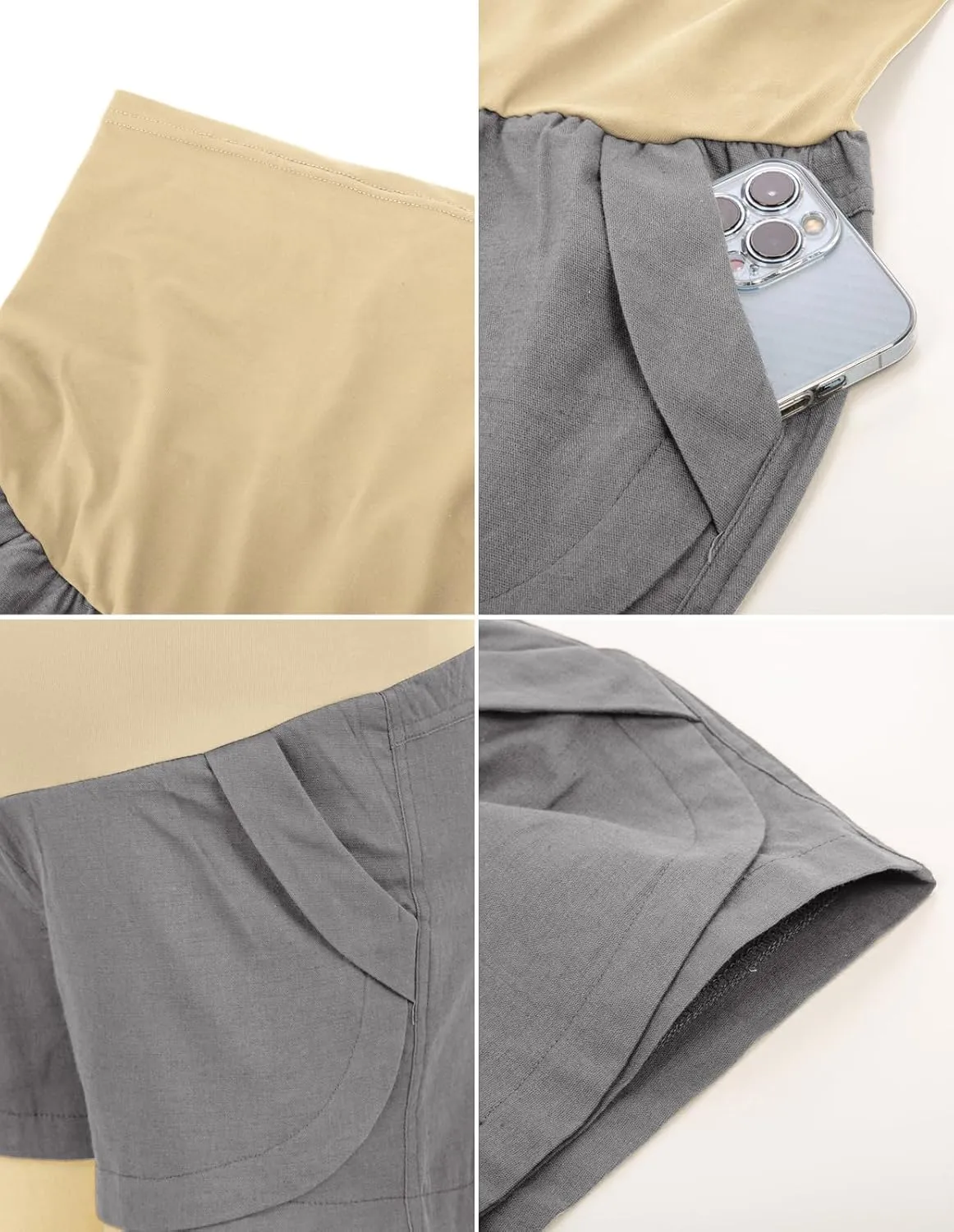 Maacie Maternity Shorts Over Belly Linen Cotton Comfy Shorts with Pockets