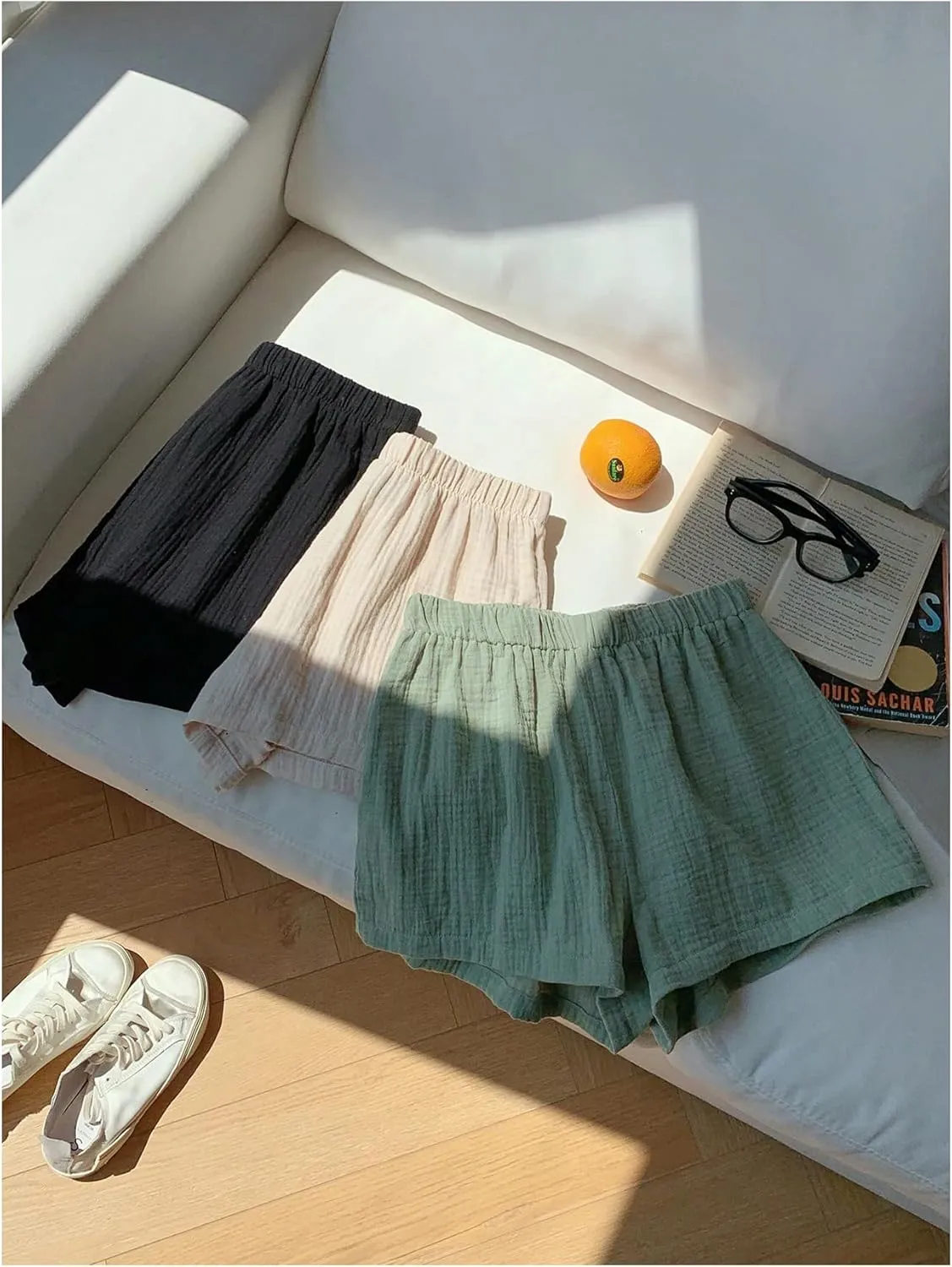 MakeMeChic Women's 3 Pack Linen Shorts Summer Comfy Sleep Pajama Boxer Shorts