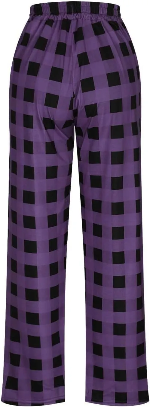 Men Sweatpants Plaid Print Drawstring Sleep Bottoms Lounge Soft Sleep Pants Vintage Sports Palazzo Pant with Pockets