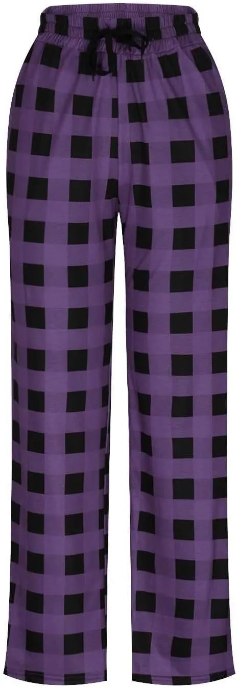 Men Sweatpants Plaid Print Drawstring Sleep Bottoms Lounge Soft Sleep Pants Vintage Sports Palazzo Pant with Pockets