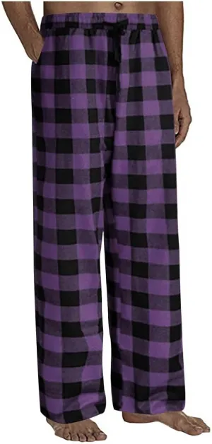 Men Sweatpants Plaid Print Drawstring Sleep Bottoms Lounge Soft Sleep Pants Vintage Sports Palazzo Pant with Pockets