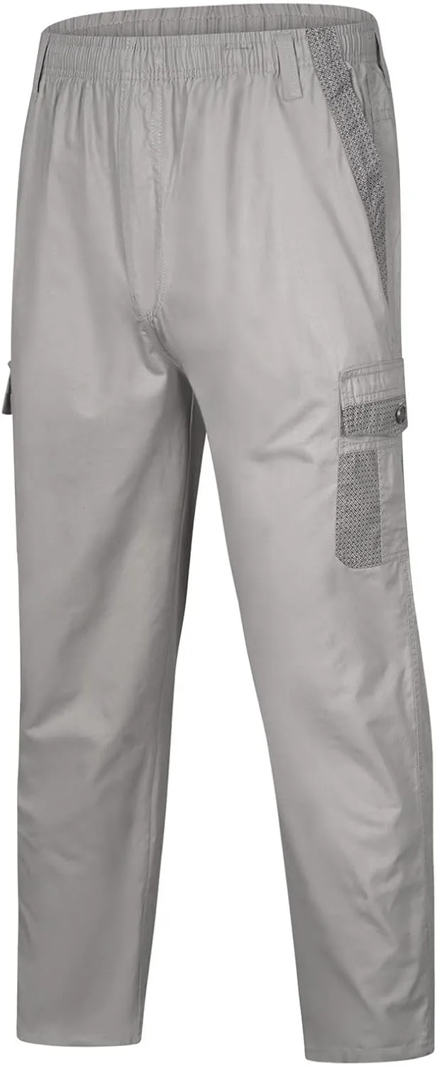 Men's Breathable Comfy Cotton Pants Elastic Waist Comfy Straight-Fit Sweatpants Fashion Casual Cargo Pants Multi Pockets