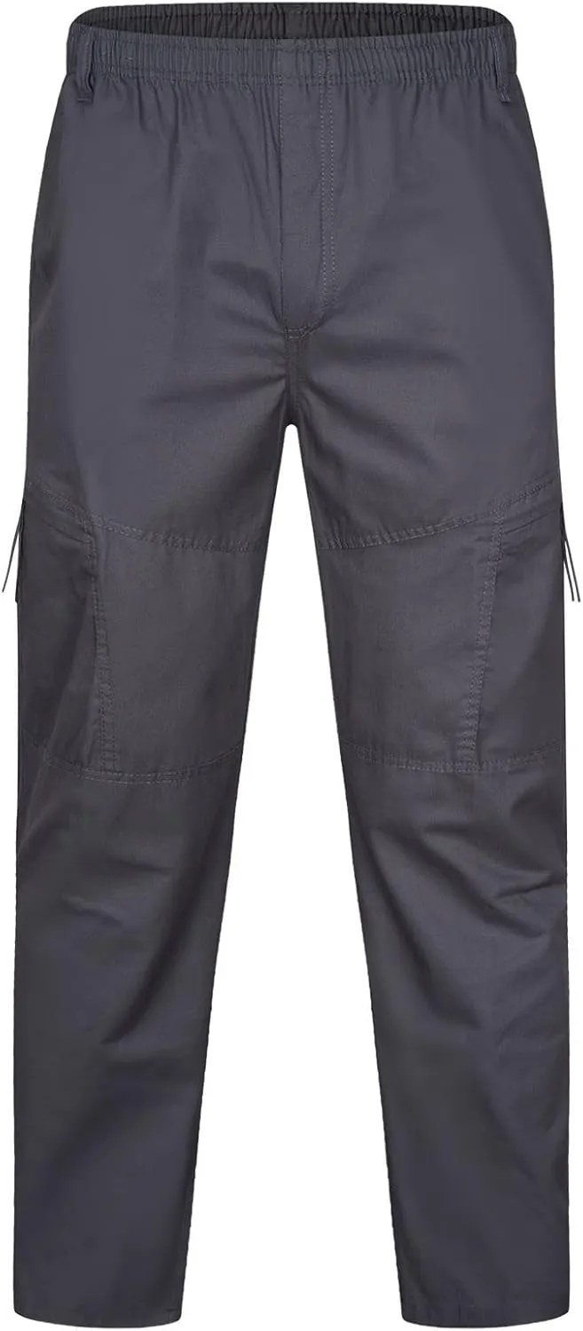 Men's Breathable Comfy Cotton Pants Elastic Waist Comfy Straight-Fit Sweatpants Fashion Casual Cargo Pants Multi Pockets