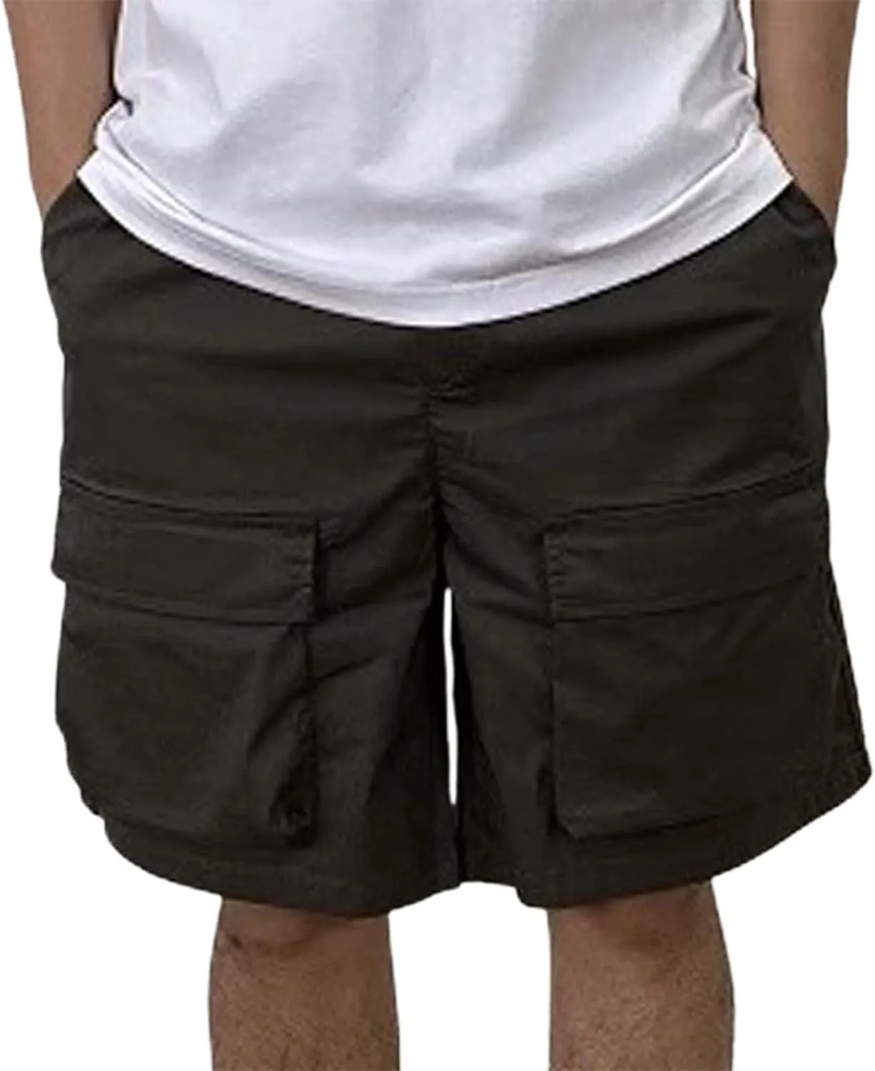 Mens Cargo Shorts Summer Fashion Casual Loose Solid Color 5 Inch Shorts with Multiple Pockets