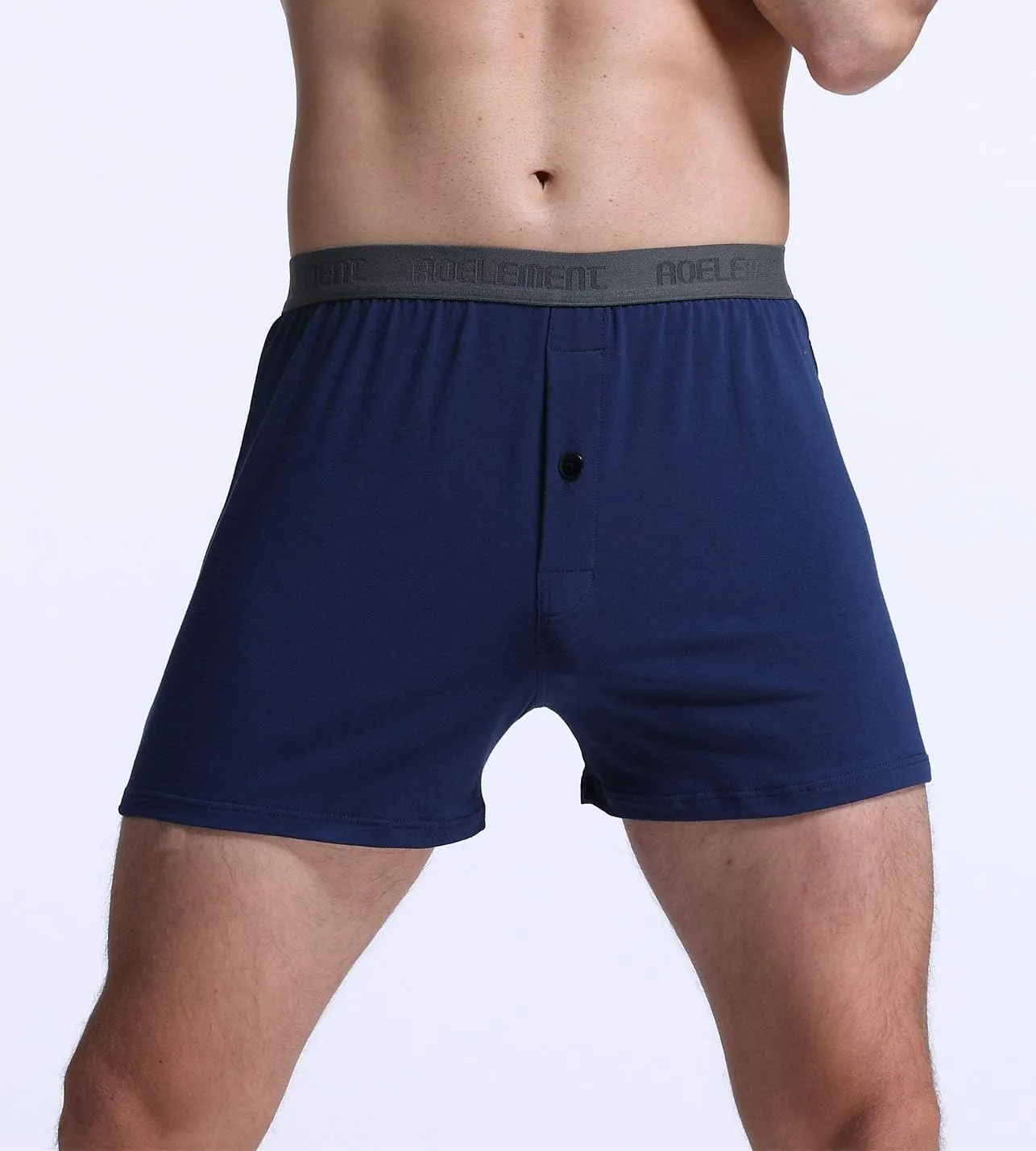 Men's Cotton Boxers Shorts Comfortable Stretch-Knit Boxer Soft Breathable Boxers Shorts Button Fly Underwear