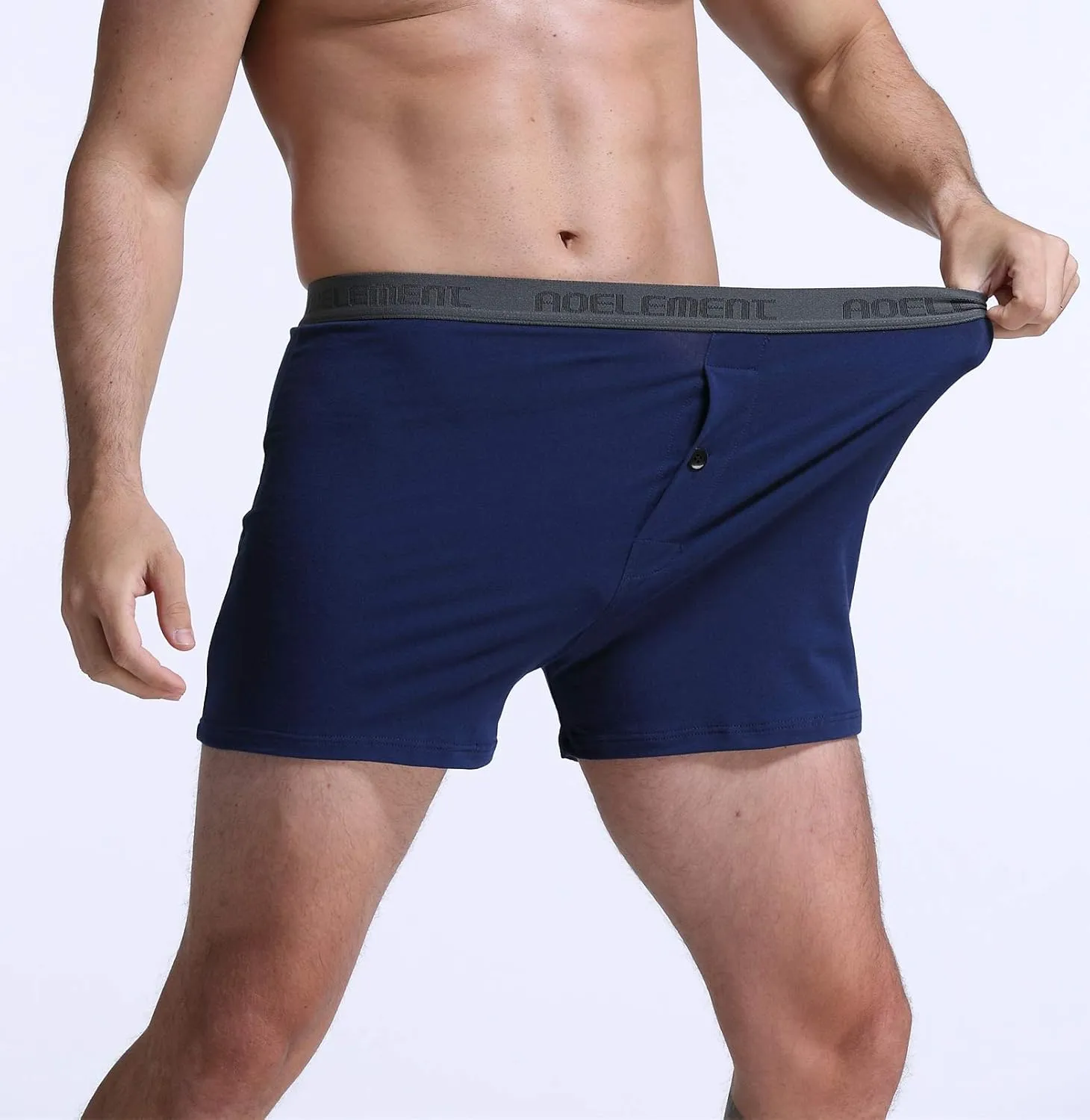 Men's Cotton Boxers Shorts Comfortable Stretch-Knit Boxer Soft Breathable Boxers Shorts Button Fly Underwear