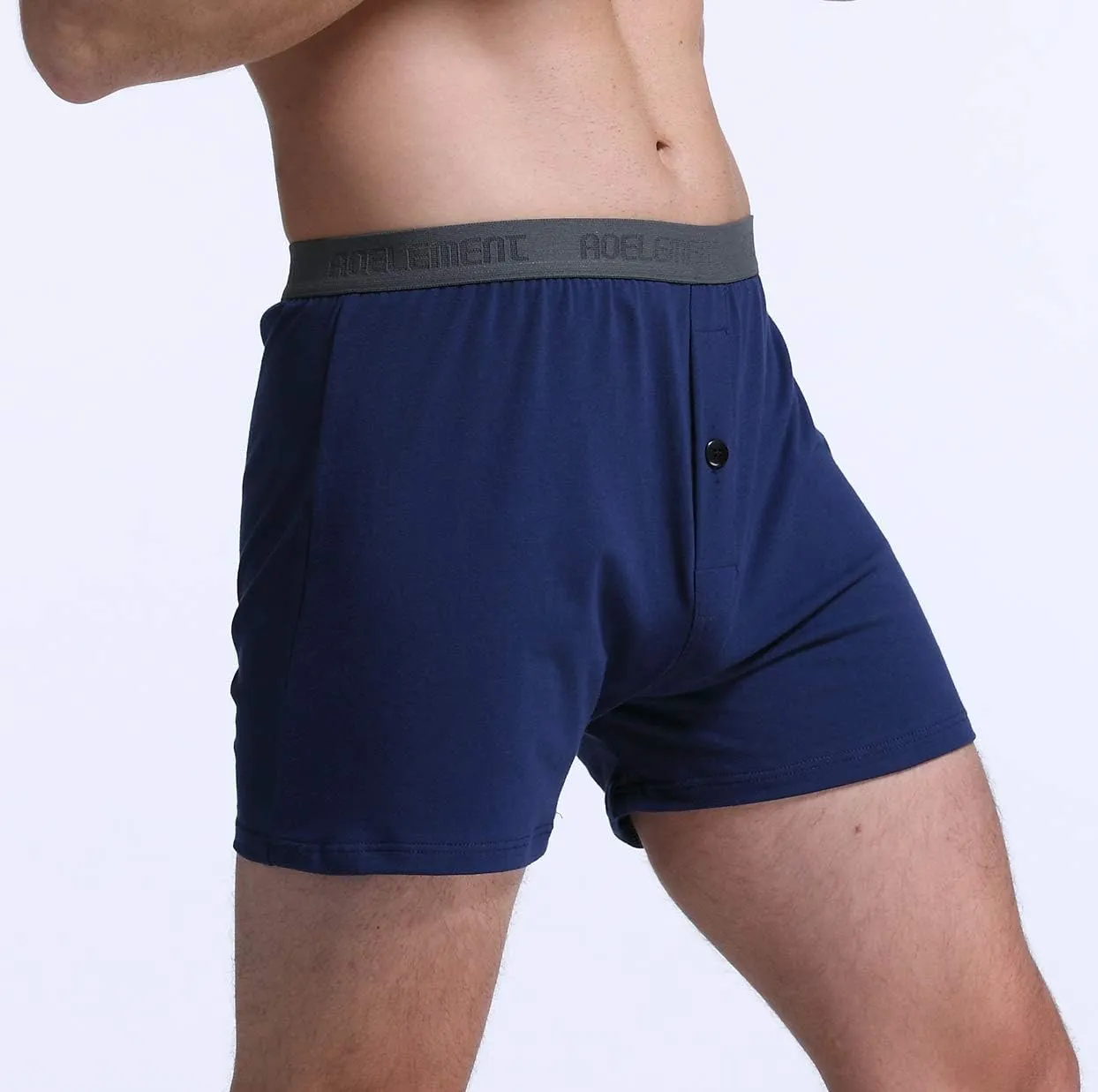 Men's Cotton Boxers Shorts Comfortable Stretch-Knit Boxer Soft Breathable Boxers Shorts Button Fly Underwear