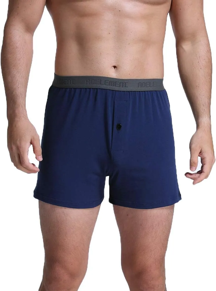 Men's Cotton Boxers Shorts Comfortable Stretch-Knit Boxer Soft Breathable Boxers Shorts Button Fly Underwear