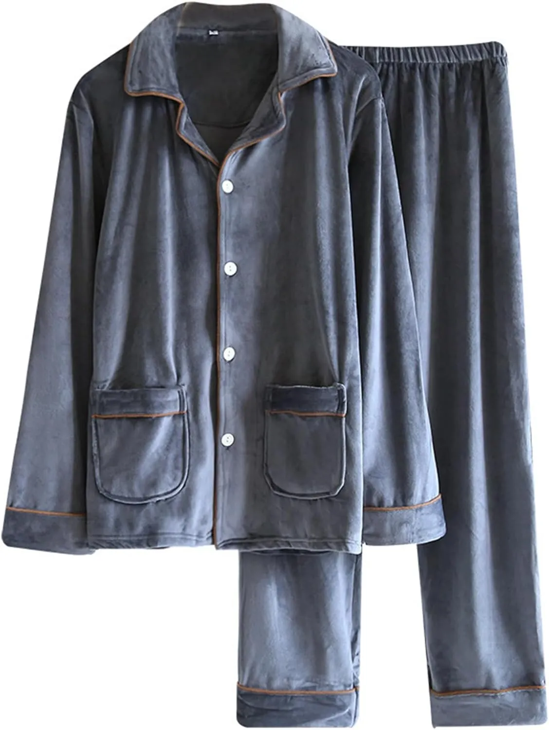 Men's Cozy Fleece Pajama Lounge Set, Warm Soft Long Sleeve Shirt and Pants Pjs Set Sleepwear
