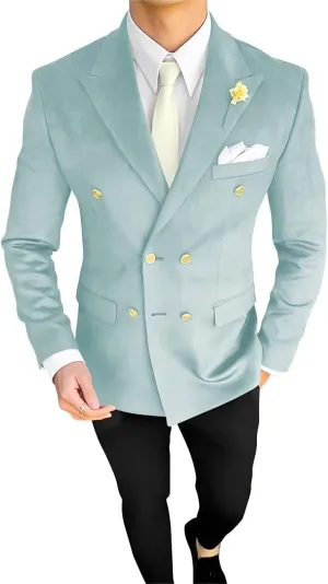 Men's Double Breasted Velvet Blazer Jacket Sport Coats Formal Classic Fit Business Dinner Party Wedding Suit