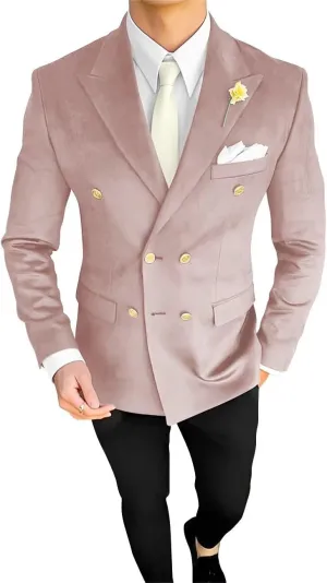 Men's Double Breasted Velvet Blazer Jacket Sport Coats Formal Classic Fit Business Dinner Party Wedding Suit