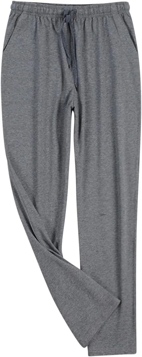 Mens Drawstring Solid Color Casual Pajama Pants, Lightweight Soft Lounge Pant with Pockets Sleep Pj Bottoms for Men