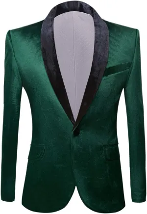 Mens Fashion Velvet Suit Jacket Slim Fit Blazers