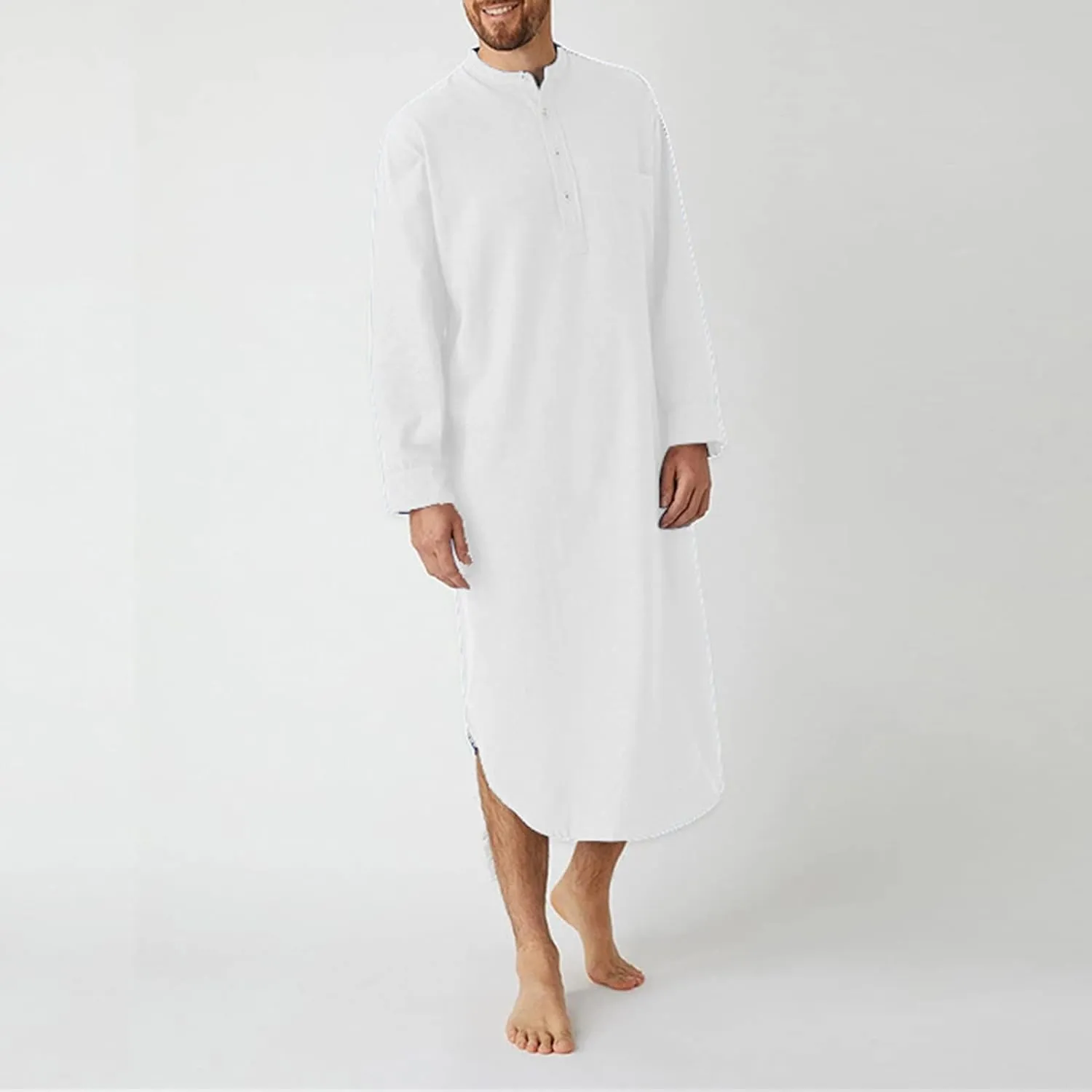Men's Nightshirt Big&Tall V Neck Long Sleeve Pajama Shirt Mid-Length Nightgown Gown Night Sleep Shirts