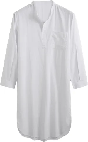 Men's Nightshirt Big&Tall V Neck Long Sleeve Pajama Shirt Mid-Length Nightgown Gown Night Sleep Shirts