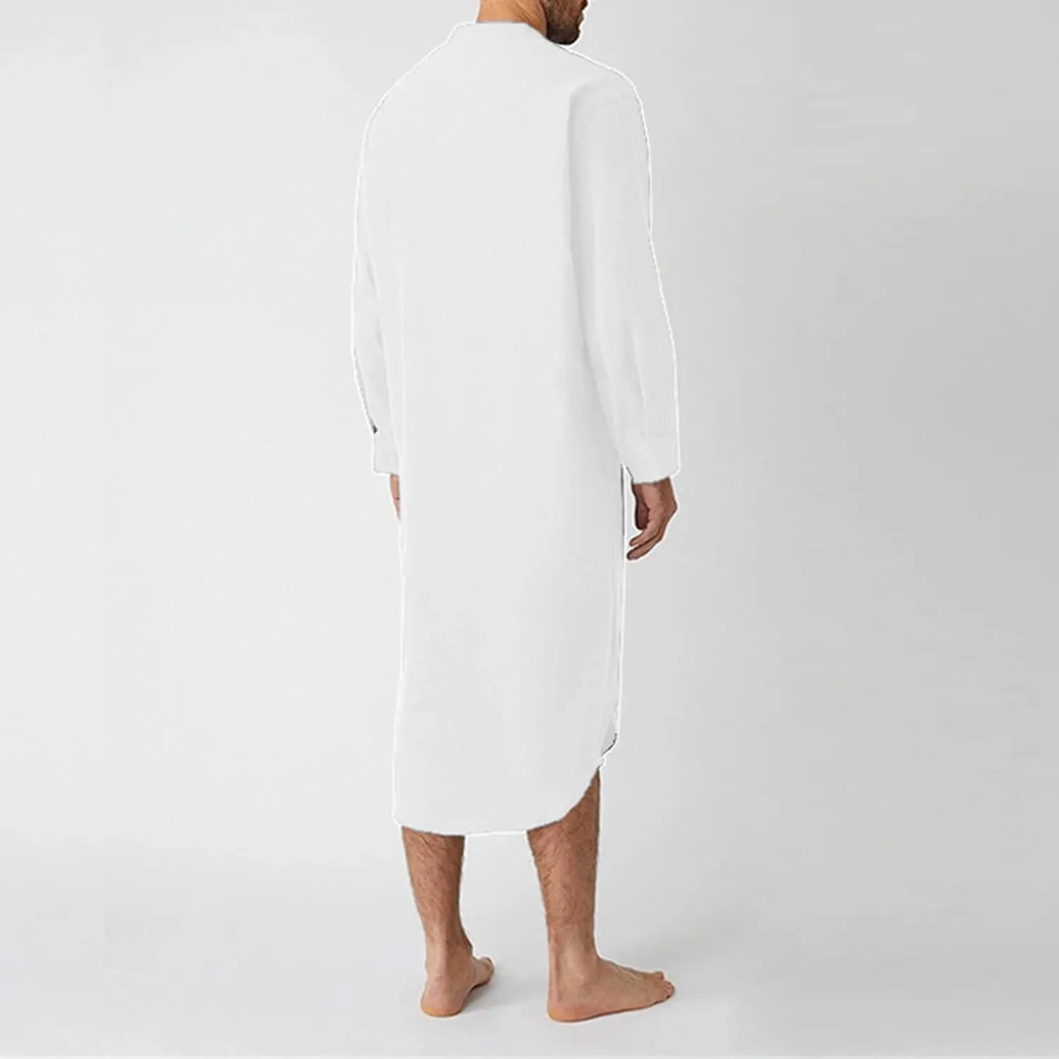 Men's Nightshirt Big&Tall V Neck Long Sleeve Pajama Shirt Mid-Length Nightgown Gown Night Sleep Shirts