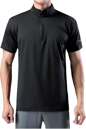 Men's Quick Dry Active Tshirts Quarter Zip Short Sleeve Athletic Pullover 1/4 Zip Up Fishing Running Outdoor Shirt