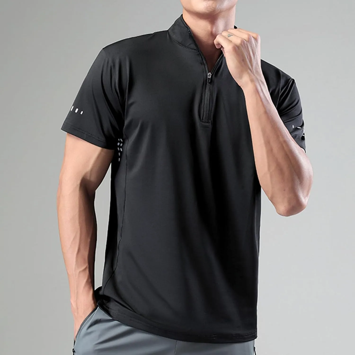 Men's Quick Dry Active Tshirts Quarter Zip Short Sleeve Athletic Pullover 1/4 Zip Up Fishing Running Outdoor Shirt