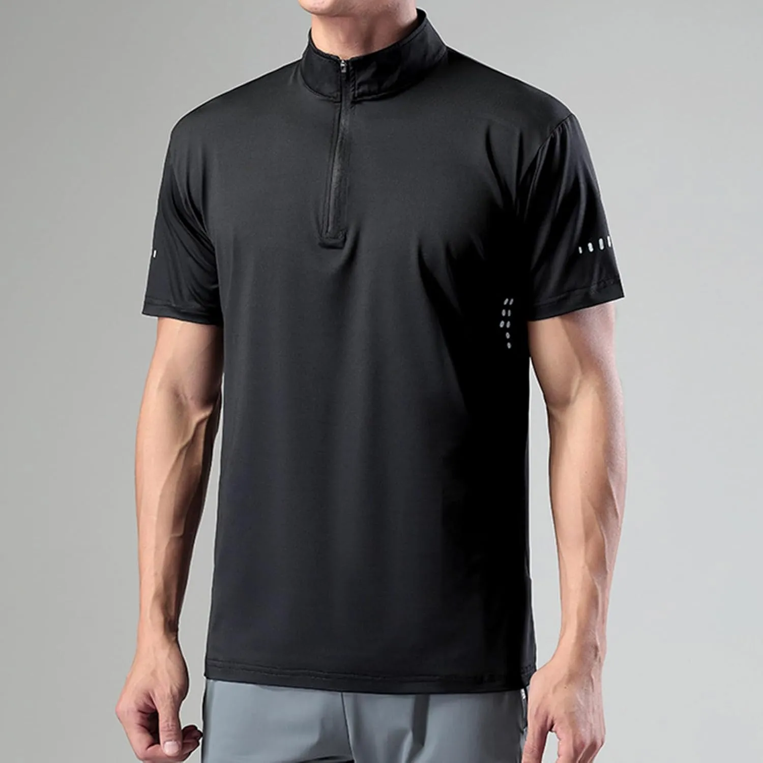 Men's Quick Dry Active Tshirts Quarter Zip Short Sleeve Athletic Pullover 1/4 Zip Up Fishing Running Outdoor Shirt