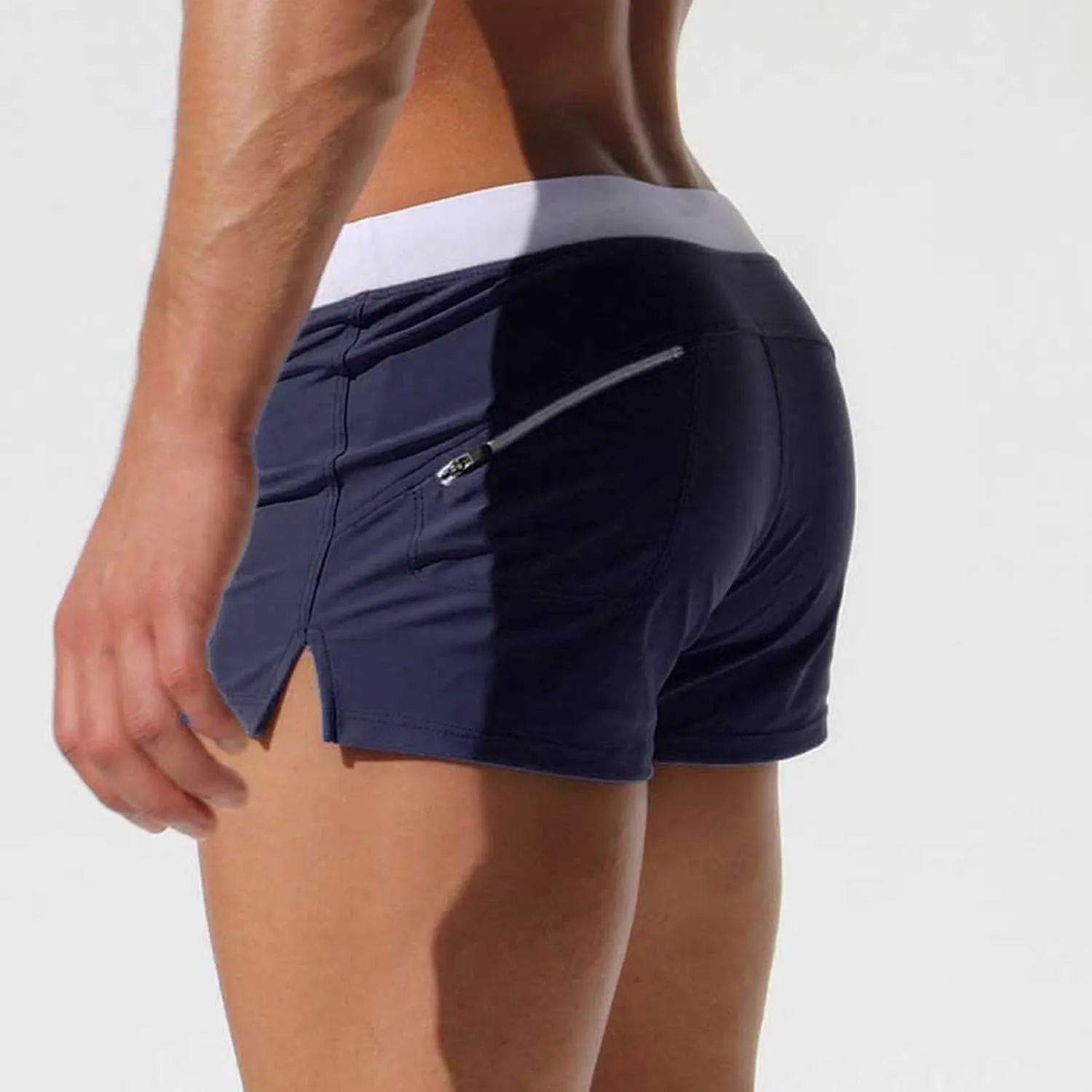 Men's Slim Square Leg Swim Briefs Side Split Quick Drying Beach Swim Trunks Athletic Swimwear Surf Bathing Suit