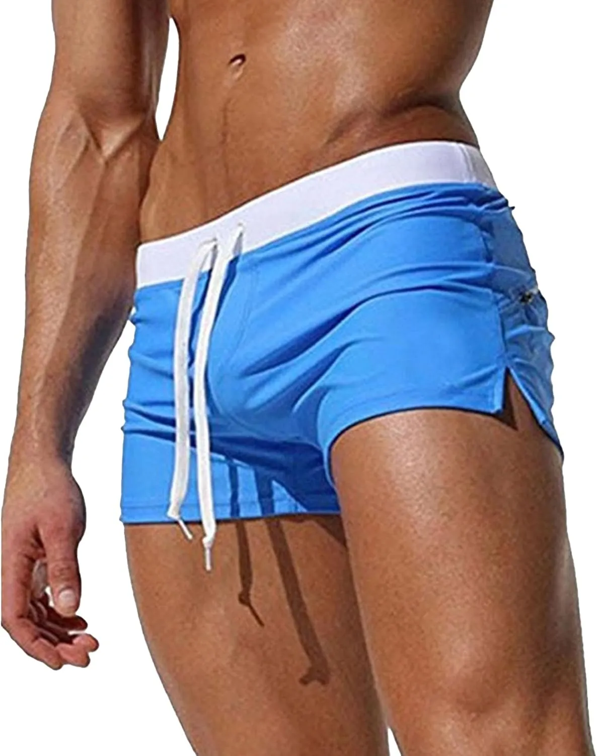 Men's Slim Square Leg Swim Briefs Side Split Quick Drying Beach Swim Trunks Athletic Swimwear Surf Bathing Suit