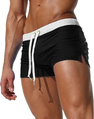 Men's Slim Square Leg Swim Briefs Side Split Quick Drying Beach Swim Trunks Athletic Swimwear Surf Bathing Suit