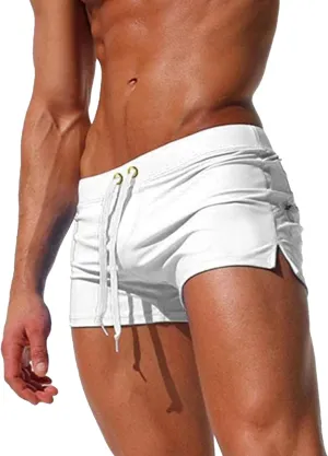 Men's Slim Square Leg Swim Briefs Side Split Quick Drying Beach Swim Trunks Athletic Swimwear Surf Bathing Suit