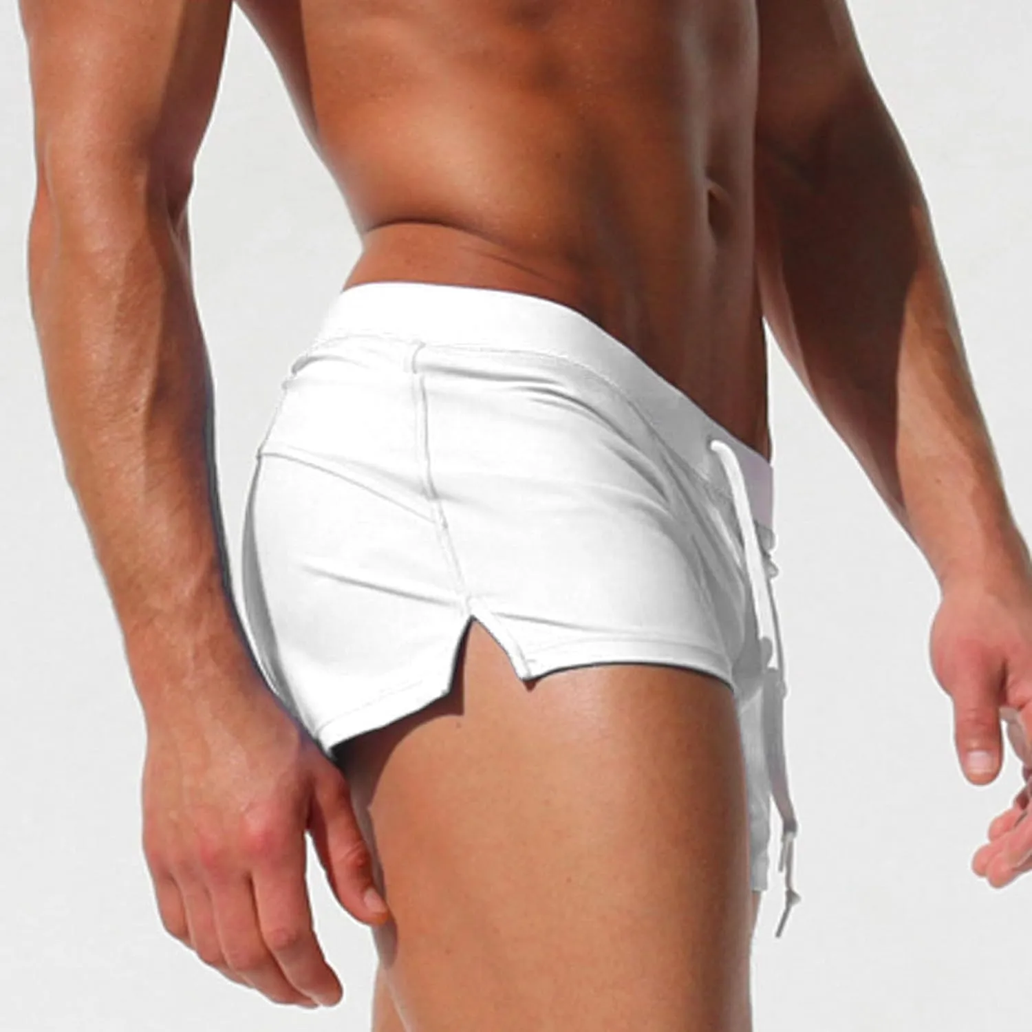 Men's Slim Square Leg Swim Briefs Side Split Quick Drying Beach Swim Trunks Athletic Swimwear Surf Bathing Suit