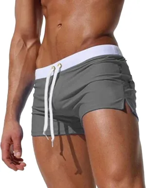 Men's Slim Square Leg Swim Briefs Side Split Quick Drying Beach Swim Trunks Athletic Swimwear Surf Bathing Suit