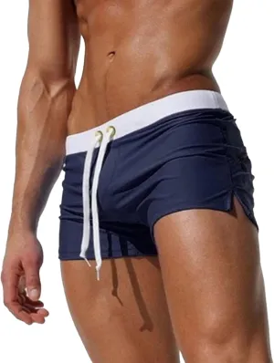 Men's Slim Square Leg Swim Briefs Side Split Quick Drying Beach Swim Trunks Athletic Swimwear Surf Bathing Suit