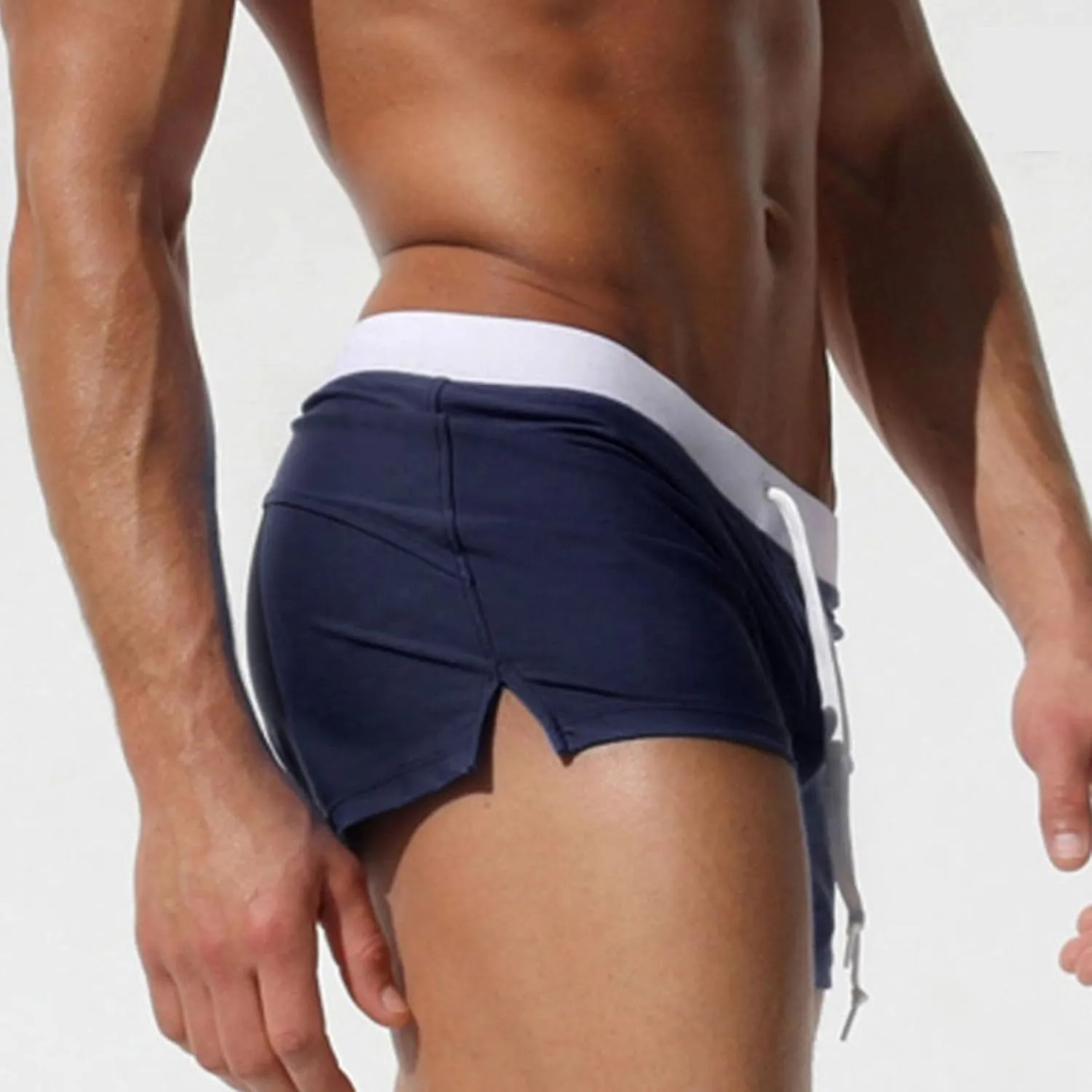 Men's Slim Square Leg Swim Briefs Side Split Quick Drying Beach Swim Trunks Athletic Swimwear Surf Bathing Suit