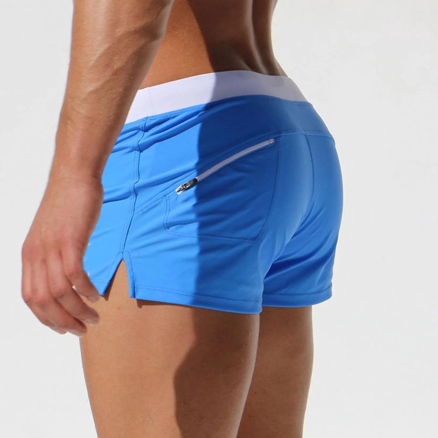 Men's Slim Square Leg Swim Briefs Side Split Quick Drying Beach Swim Trunks Athletic Swimwear Surf Bathing Suit