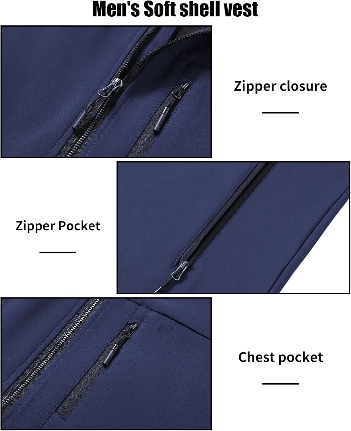 Men's Soft Shell Vest Windproof Outerwear Vest Warm Inner Fleece Vest Waterproof Sleeveless Jacket