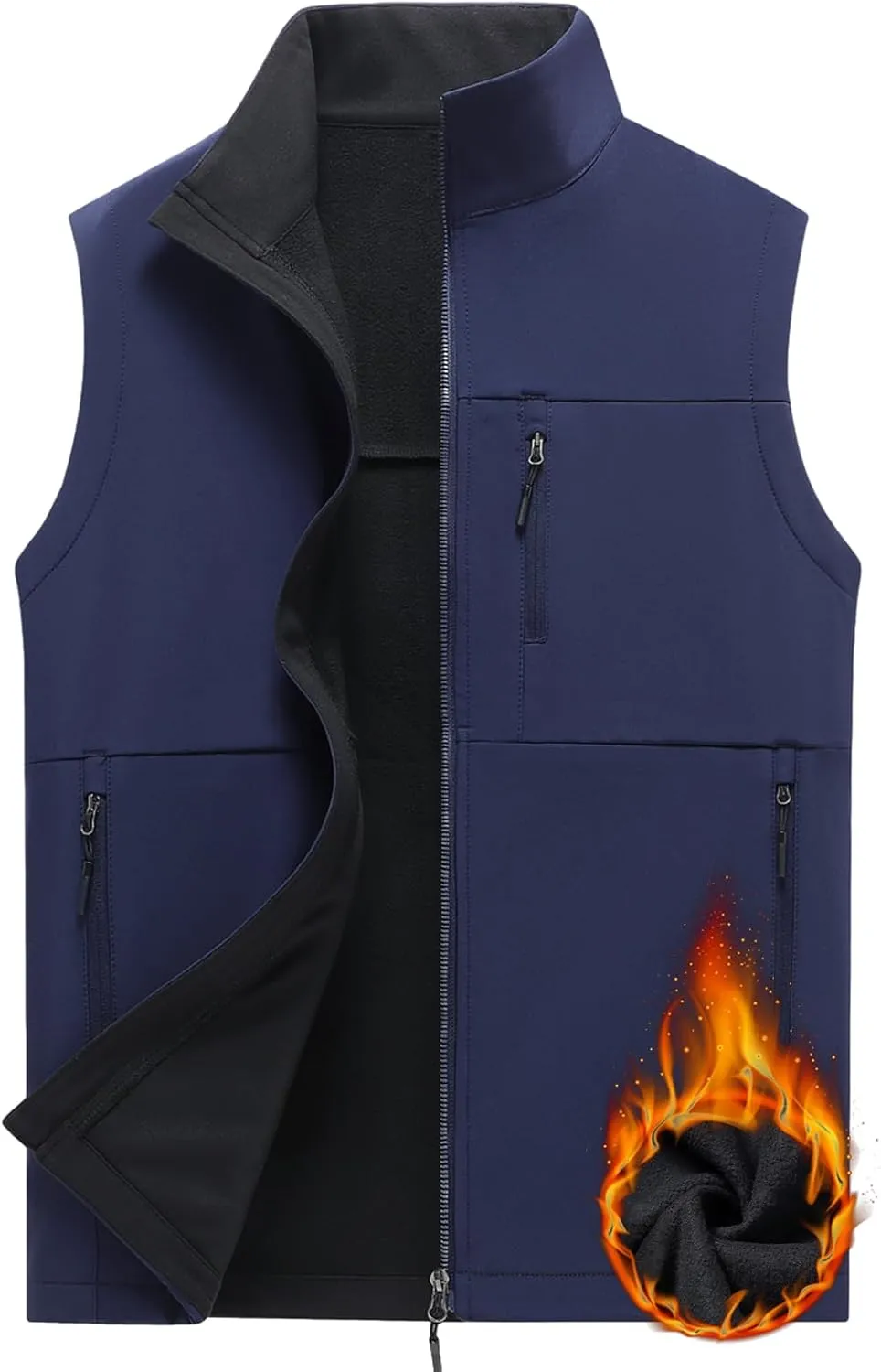 Men's Soft Shell Vest Windproof Outerwear Vest Warm Inner Fleece Vest Waterproof Sleeveless Jacket