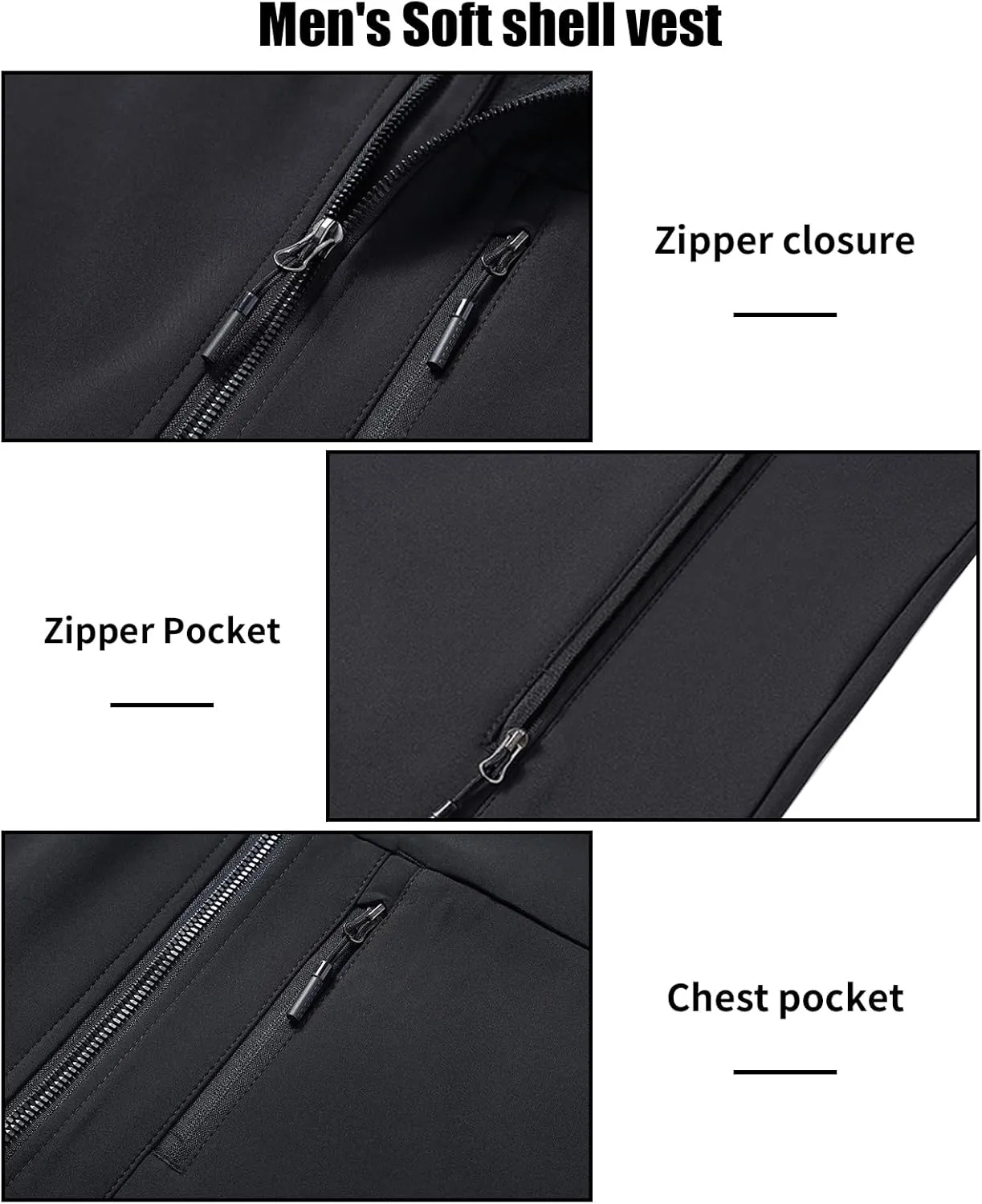 Men's Soft Shell Vest Windproof Outerwear Vest Warm Inner Fleece Vest Waterproof Sleeveless Jacket
