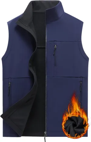 Men's Soft Shell Vest Windproof Outerwear Vest Warm Inner Fleece Vest Waterproof Sleeveless Jacket