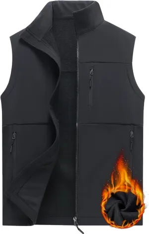 Men's Soft Shell Vest Windproof Outerwear Vest Warm Inner Fleece Vest Waterproof Sleeveless Jacket