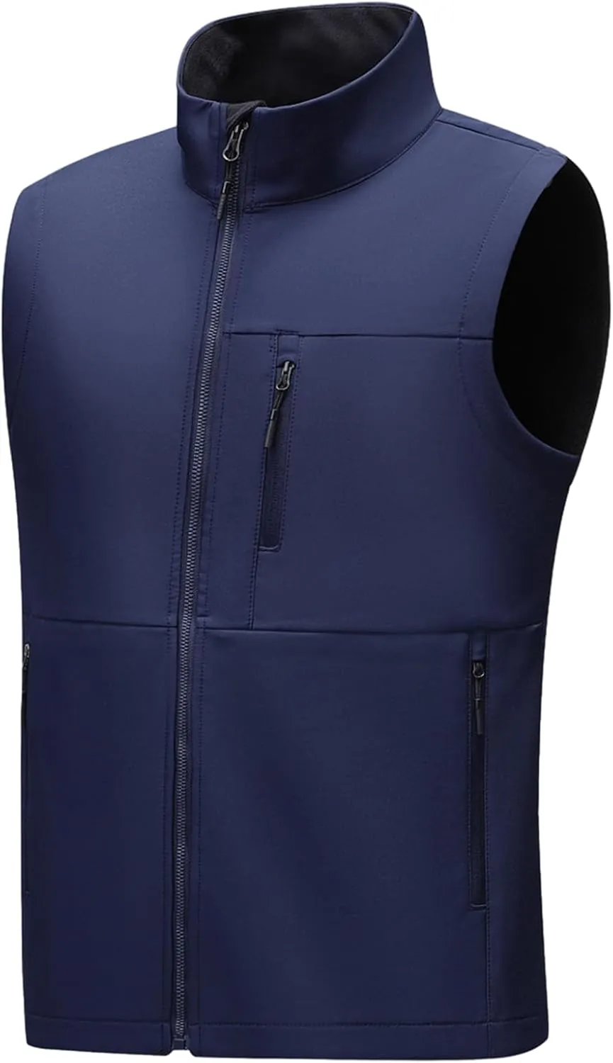 Men's Soft Shell Vest Windproof Outerwear Vest Warm Inner Fleece Vest Waterproof Sleeveless Jacket
