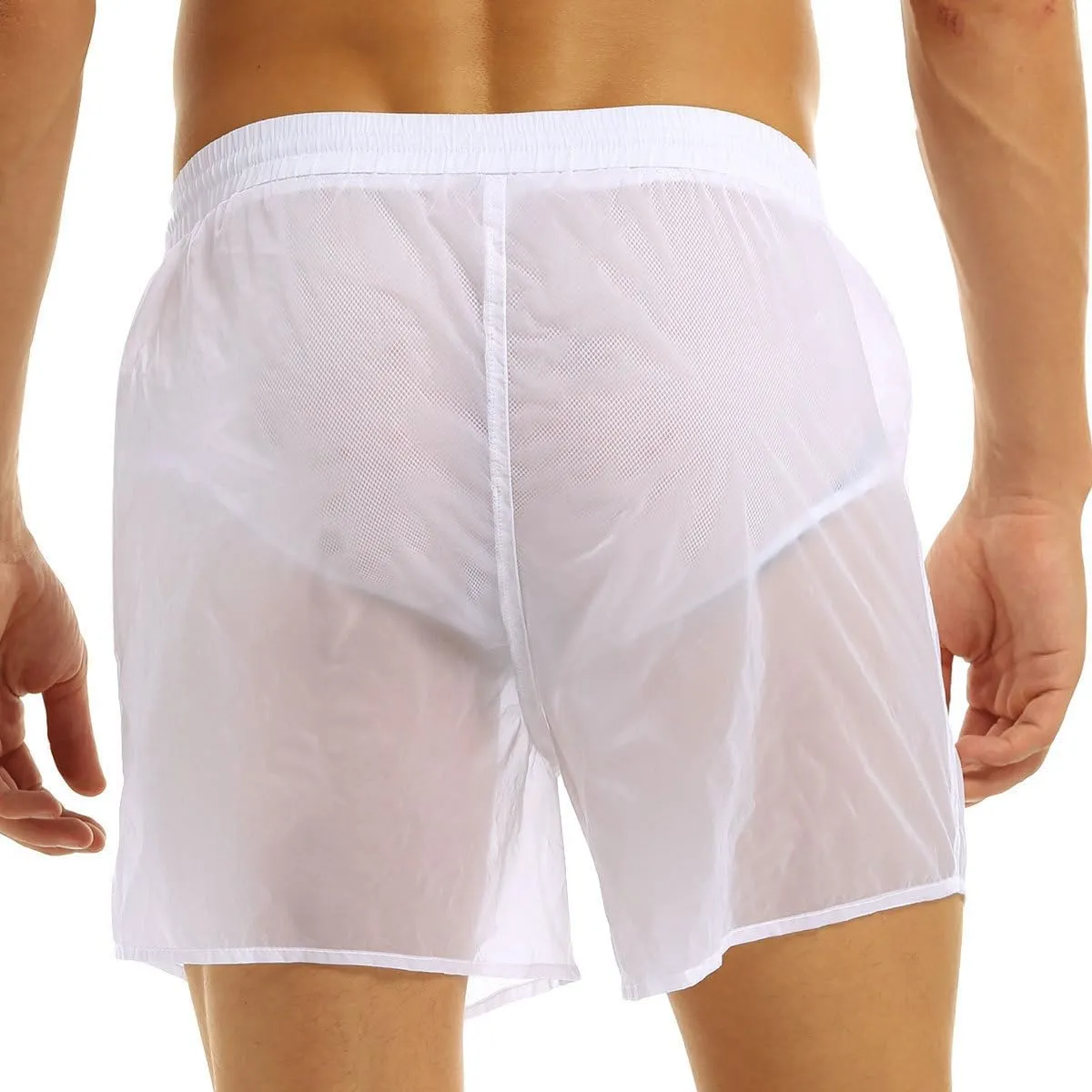 Men's Summer Swim Trunks See-Through Drawstring Quick Dry Surf Boardshorts Bathing Suit Shorts with Mesh Lining
