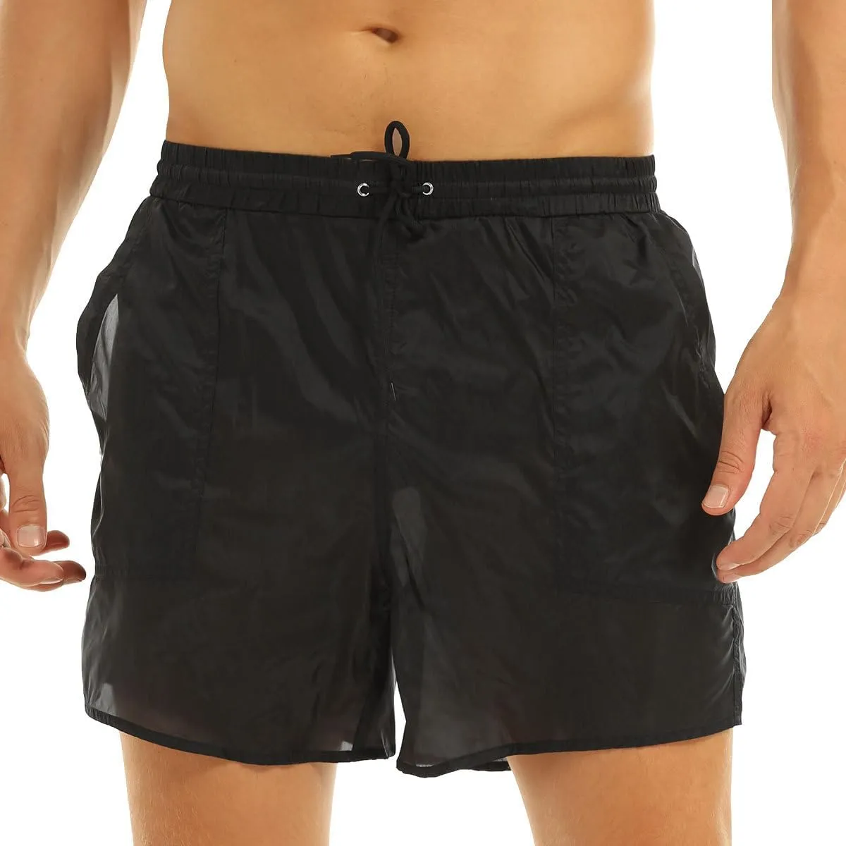 Men's Summer Swim Trunks See-Through Drawstring Quick Dry Surf Boardshorts Bathing Suit Shorts with Mesh Lining