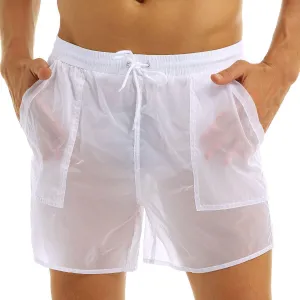 Men's Summer Swim Trunks See-Through Drawstring Quick Dry Surf Boardshorts Bathing Suit Shorts with Mesh Lining