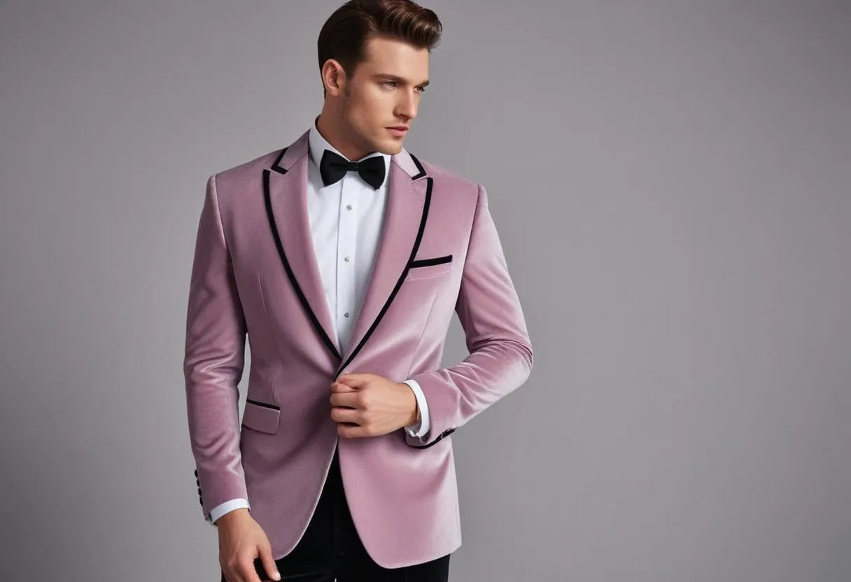 Men's Velvet Blazer Slim fit Pink Tuxedo Suit Jacket One Button Shawl Lapel Prom Jacket Wedding Dinner Blazer