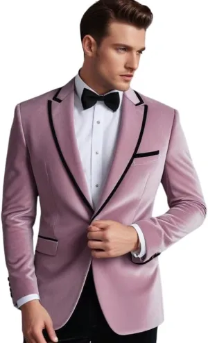 Men's Velvet Blazer Slim fit Pink Tuxedo Suit Jacket One Button Shawl Lapel Prom Jacket Wedding Dinner Blazer