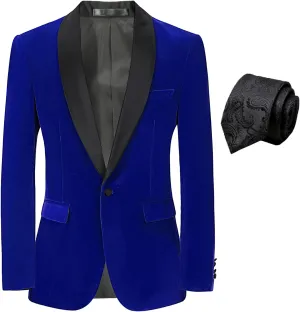 Mens Velvet Suit Jacket Tuxedo Blazer Slim Fit Shawl Lapel Black Tie and Dark Pattern for Prom Wedding Business Dinner